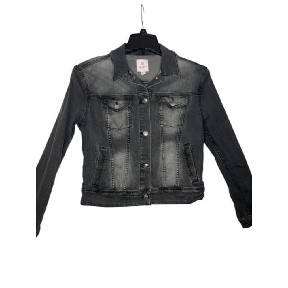 Denim Gray Grey Black Jean Jacket Distressed